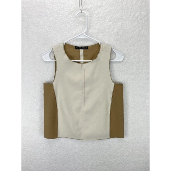 Zara Basic Women's‎ Flat White Colorblock Tank Size Small Beige Sleeveless - Picture 1 of 5